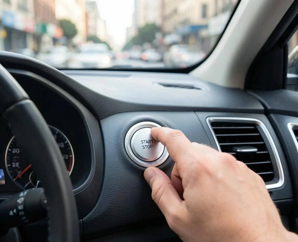 Interior de auto con botón de encendido Start/Stop en carsharing