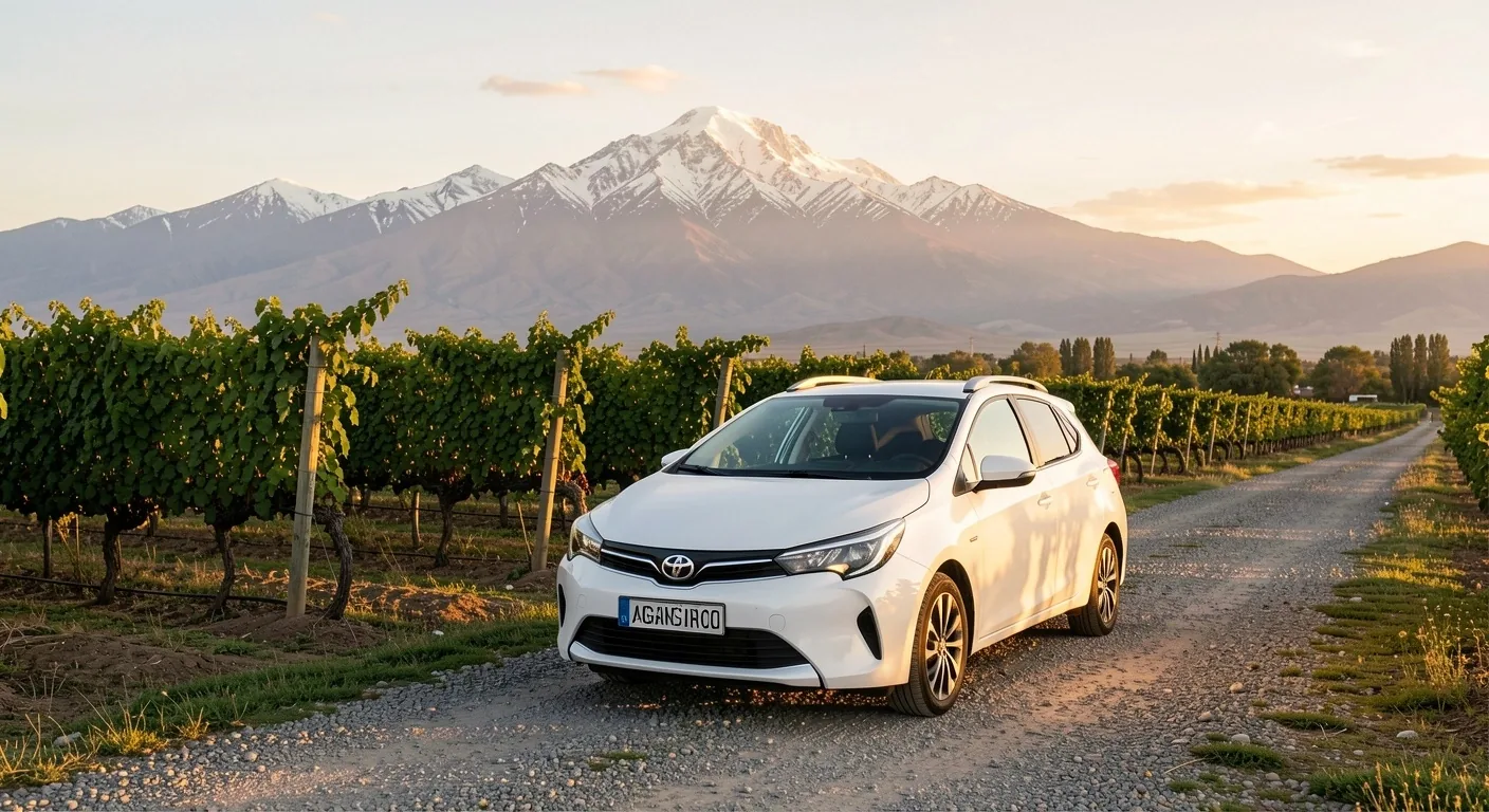 Auto de carsharing junto a viñedos en Mendoza